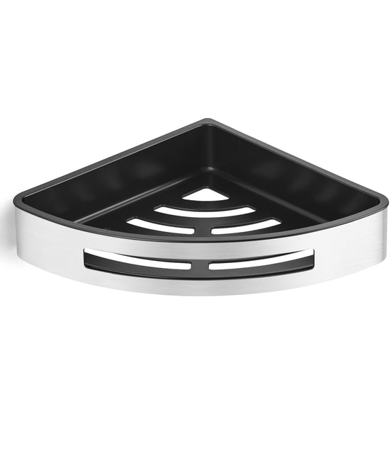 Corner shower shelf – chrome finish with removable black inner tray