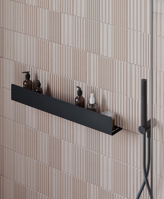Matte black shower shelf 40 cm