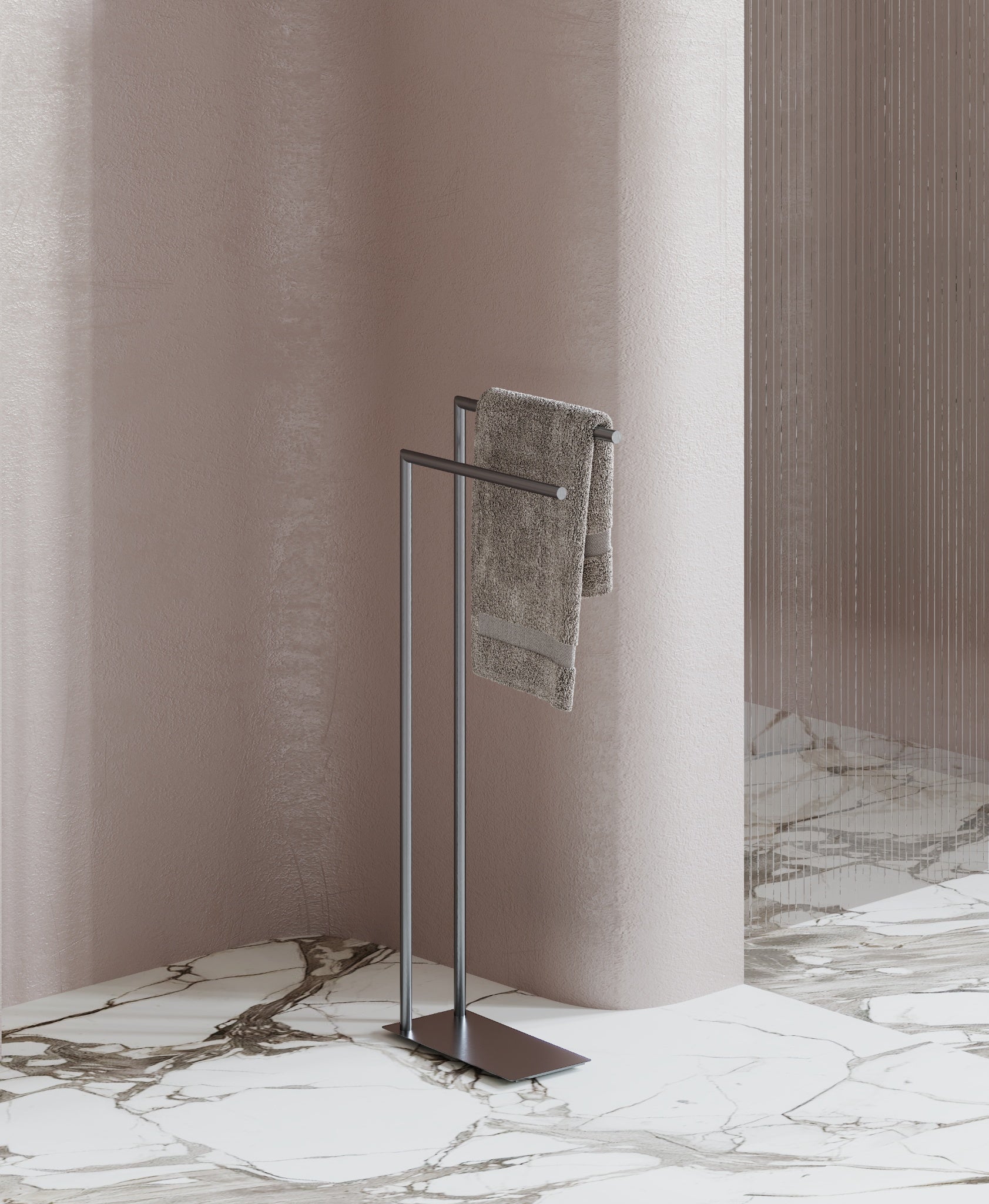 Chrome freestanding towel rack
