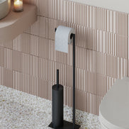 Brushed graphite freestanding toilet paper holder with toilet brush