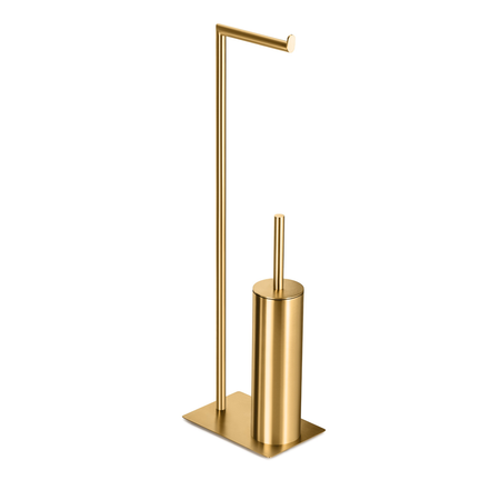 Matte black freestanding toilet paper holder with toilet brush