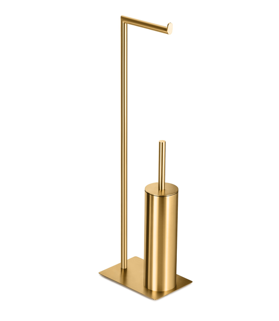 Matte black freestanding toilet paper holder with toilet brush