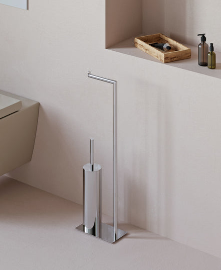 Freestanding toilet paper holder with toilet brush – chrome
