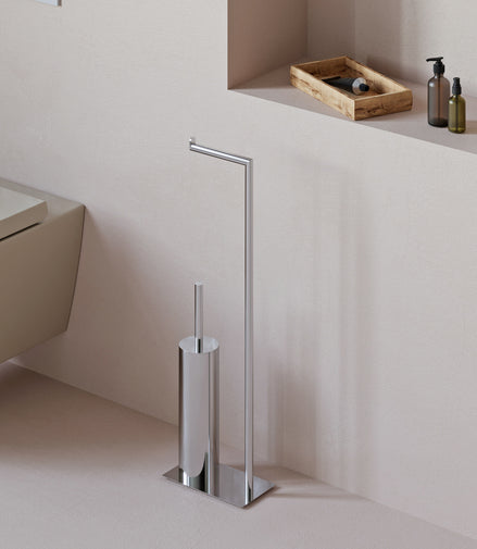 Freestanding toilet paper holder with toilet brush – chrome
