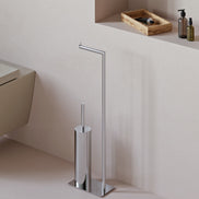Freestanding toilet paper holder with toilet brush brushed gold