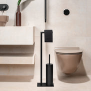 Brushed graphite freestanding toilet paper holder with toilet brush