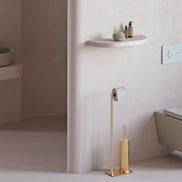 Brushed copper freestanding toilet paper holder with toilet brush