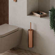 Brushed gold wall-mounted toilet brush