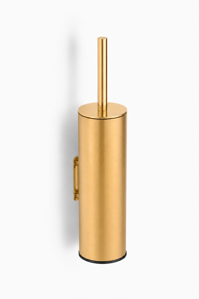 Brushed gold wall-mounted toilet brush