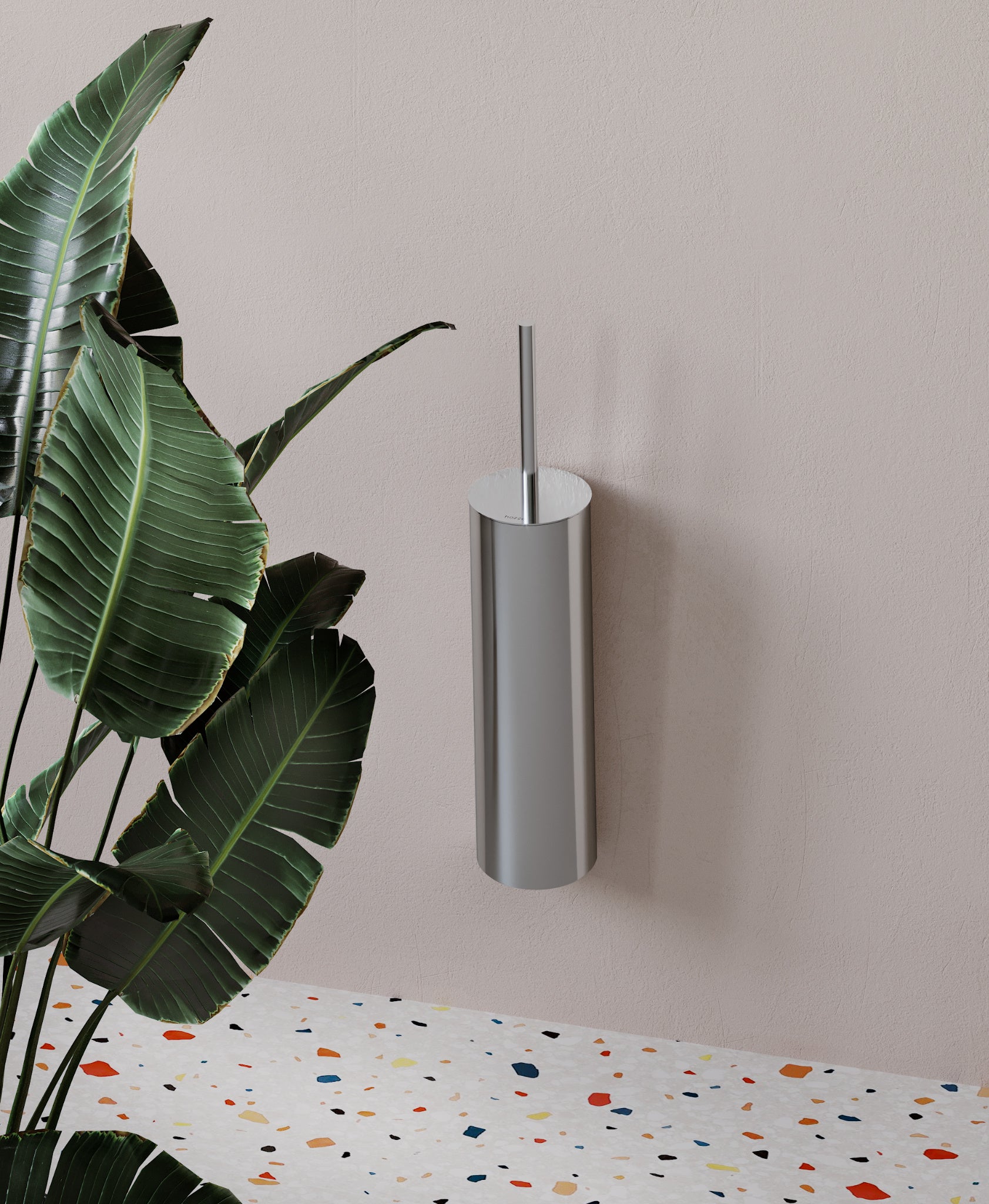 Chrome wall-mounted toilet brush