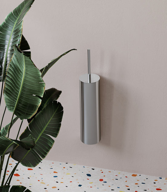 Chrome wall-mounted toilet brush