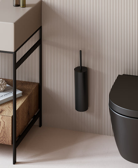 Matte black wall-mounted toilet brush
