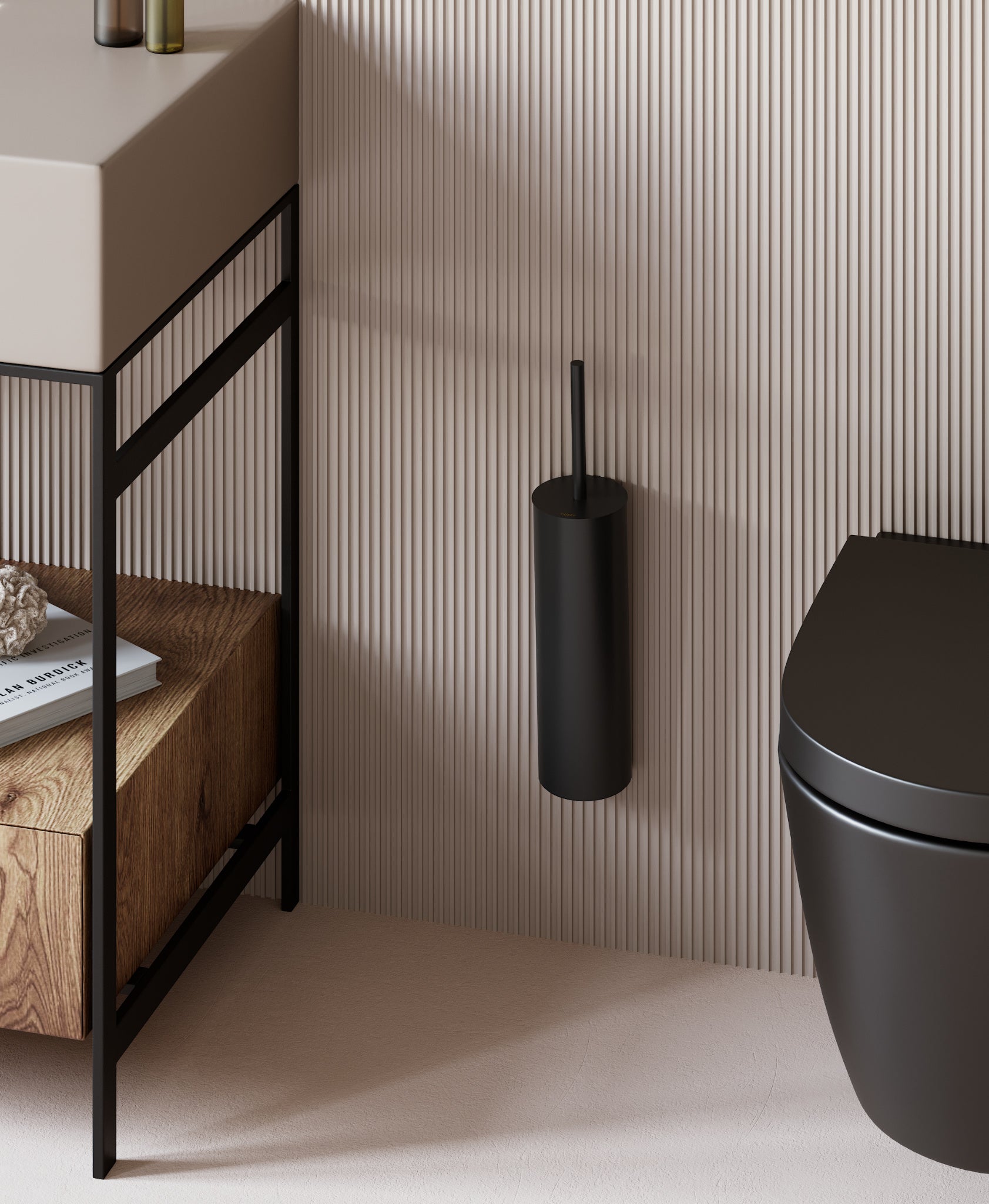 Matte black wall-mounted toilet brush