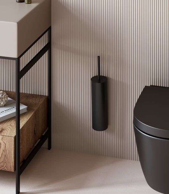 Matte black wall-mounted toilet brush