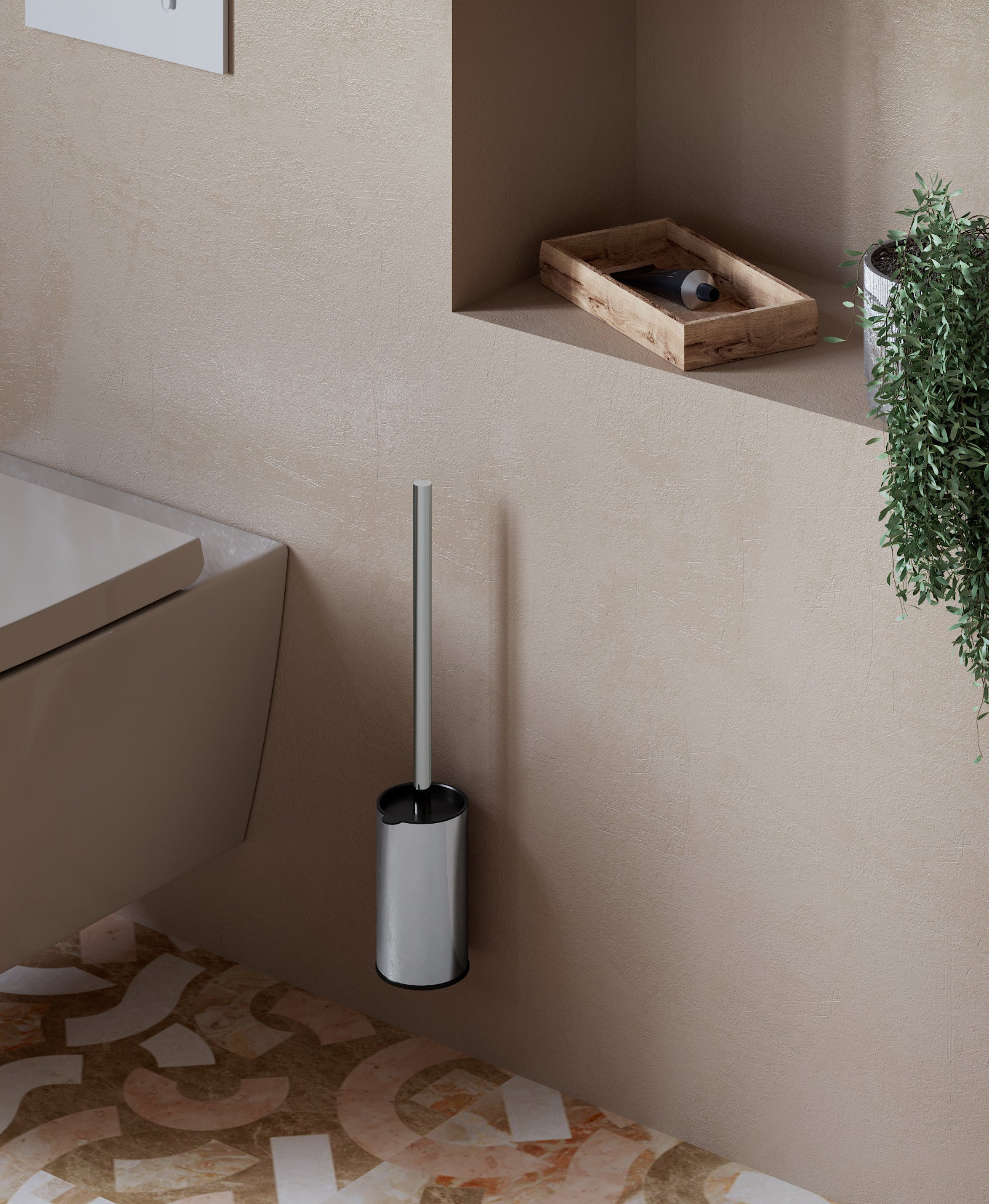 Brosse WC murale ou sur pied – finition chromée