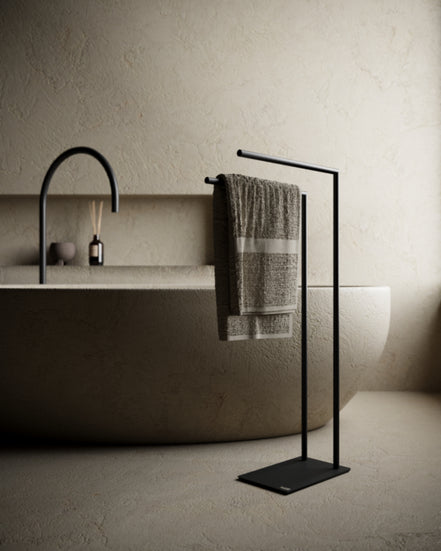 Matte black freestanding towel rack