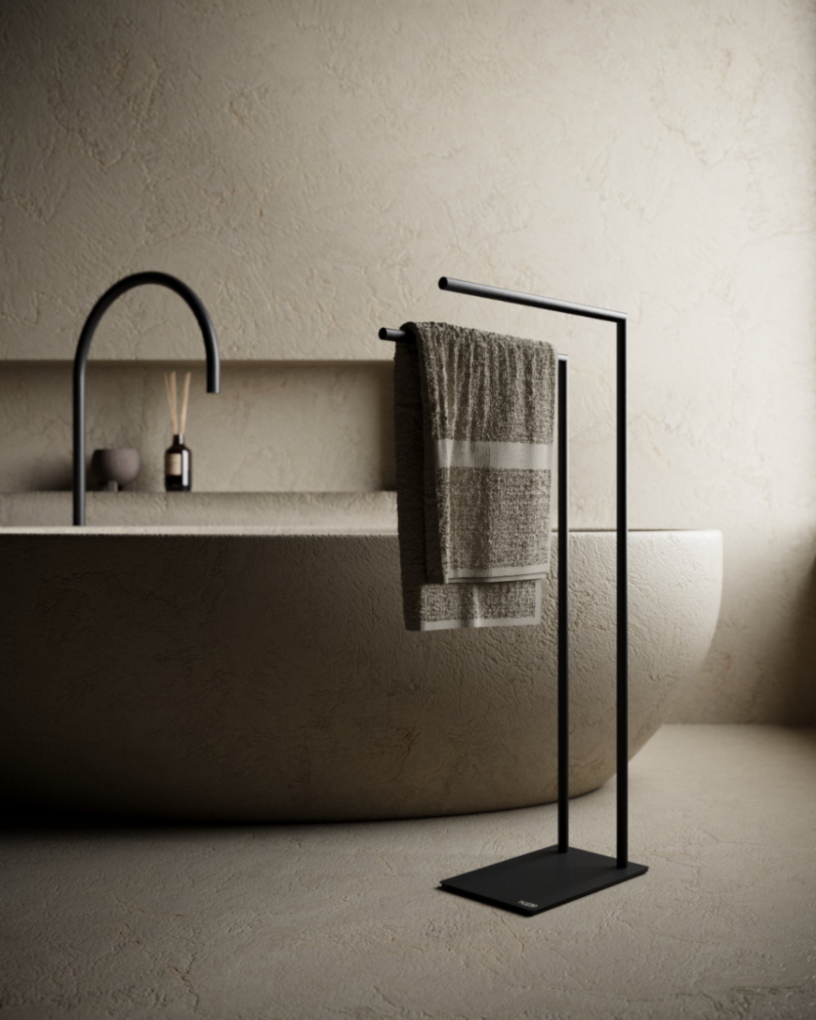 Matte black freestanding towel rack