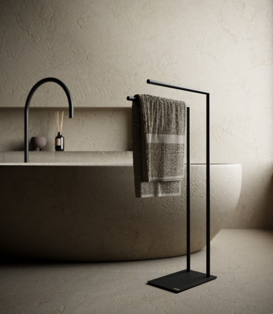 Matte black freestanding towel rack